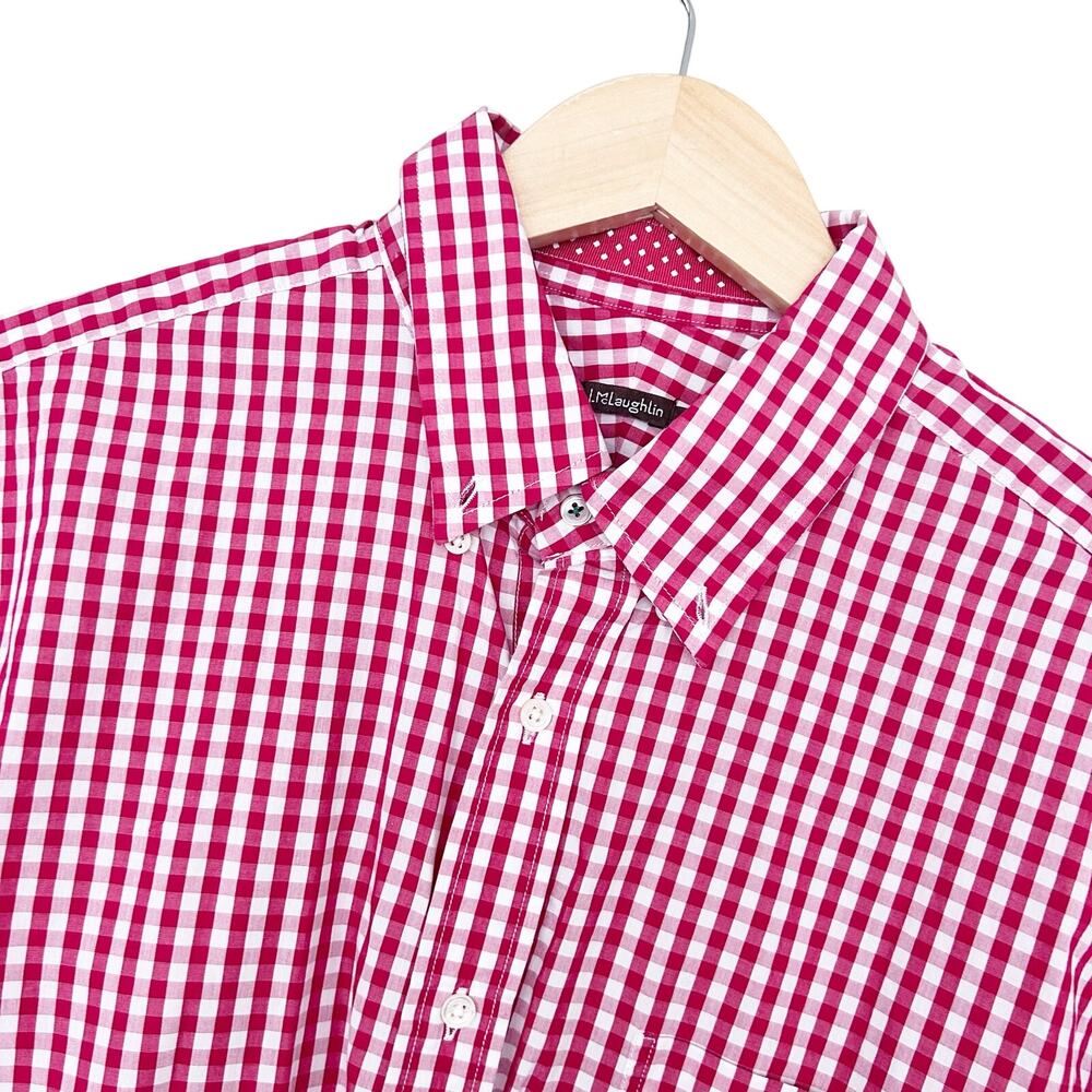 J. McLaughlin Red White Plaid Long Sleeve Button Down Sz L